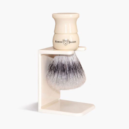 Edwin Jagger Small Imitation Ivory Synthetic Shaving Brush With Stand