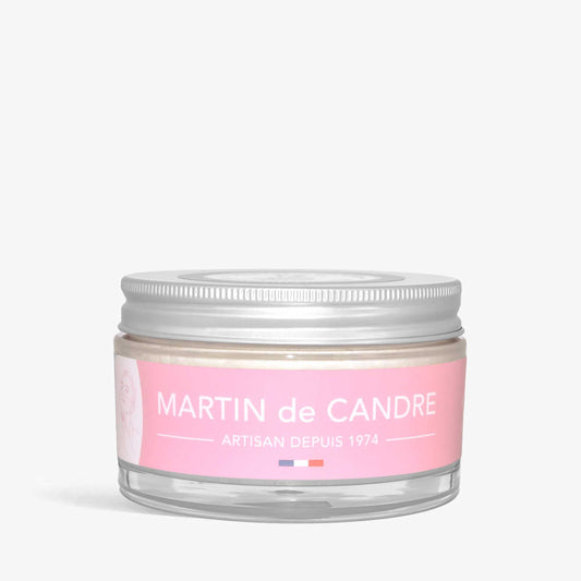 A jar of Martin de Candre Rose shaving soap on a white background