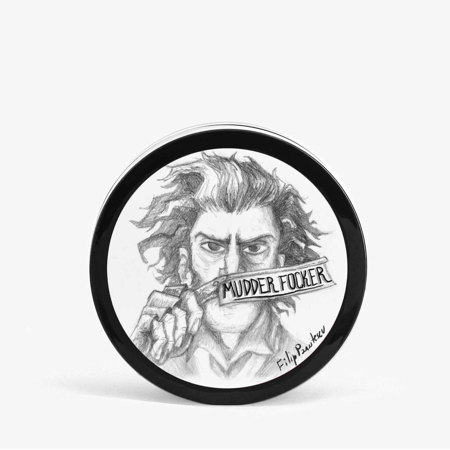A bowl of RazoRock Mudder Focker shaving cream soap on a white background